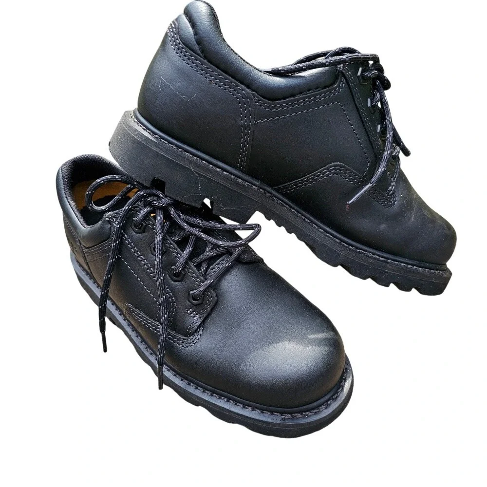 Men's Black Leather CAT Caterpillar Work Shoes with comfort soles Brand New 7W